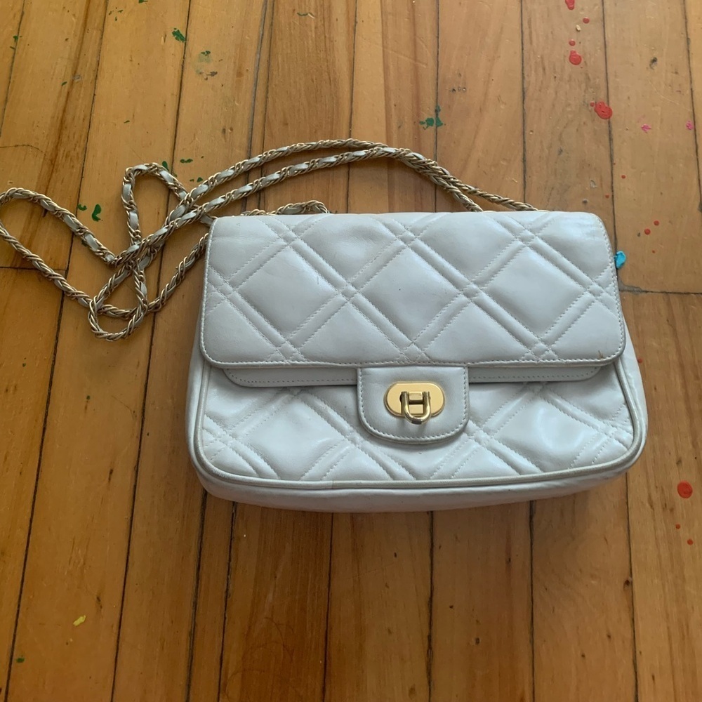 Vintage Bally‎ lambskin cream quilted crossbody or shoulder double flap bag